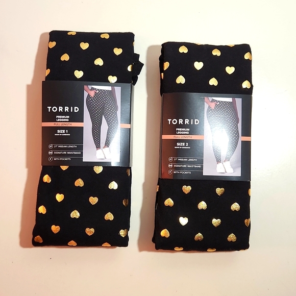 ❤️NWT VINTAGE TORRID LEGGING - POCKETS GOLD HEART PRINT - BLACK - PLUS SIZE - Picture 3 of 11